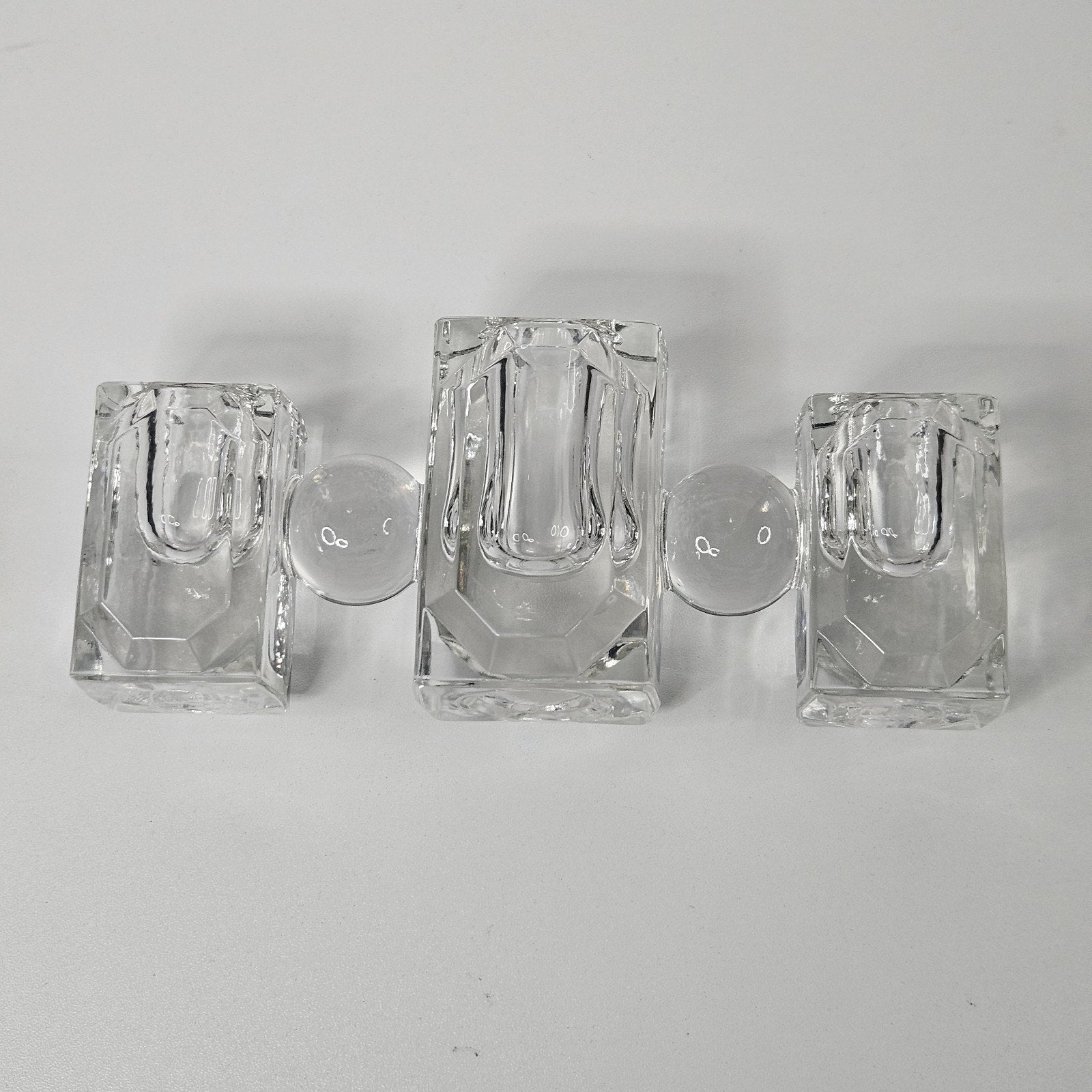 1940s Pitman Dreitzer Baguette ART DECO 3 Spot Candle Holder Glass Candelabra