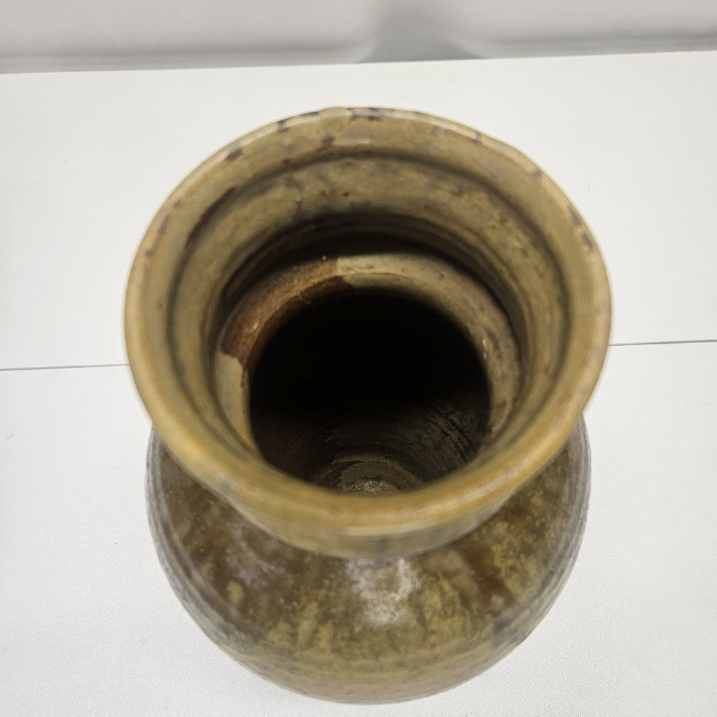 Vintage Studio Pottery Vase Glazed Drip Handmade Earth Tone 11" Tall Heavy