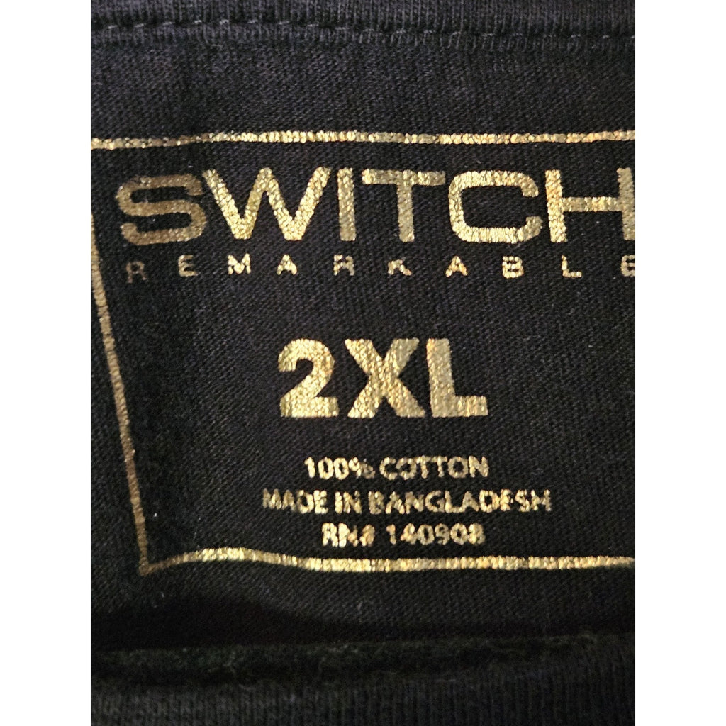 Switch VGC Remarkable T Shirt Black Gold Razor Cut Ripped Zipper Womens Size 2X