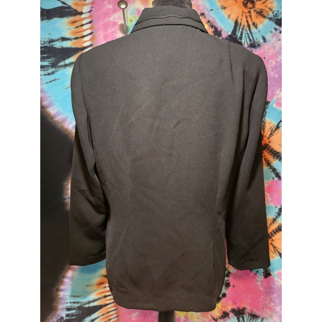 Vintage 90s Leslie Fay Women's Black Double Breasted Blazer Blouse 14 Petite