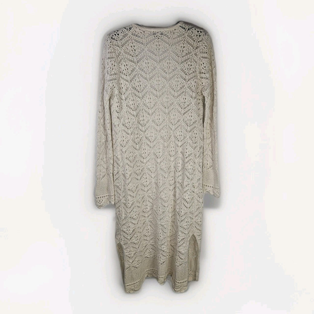 Freshman 1996 White Chunky Knit Long Cardigan Open Front Sz XL