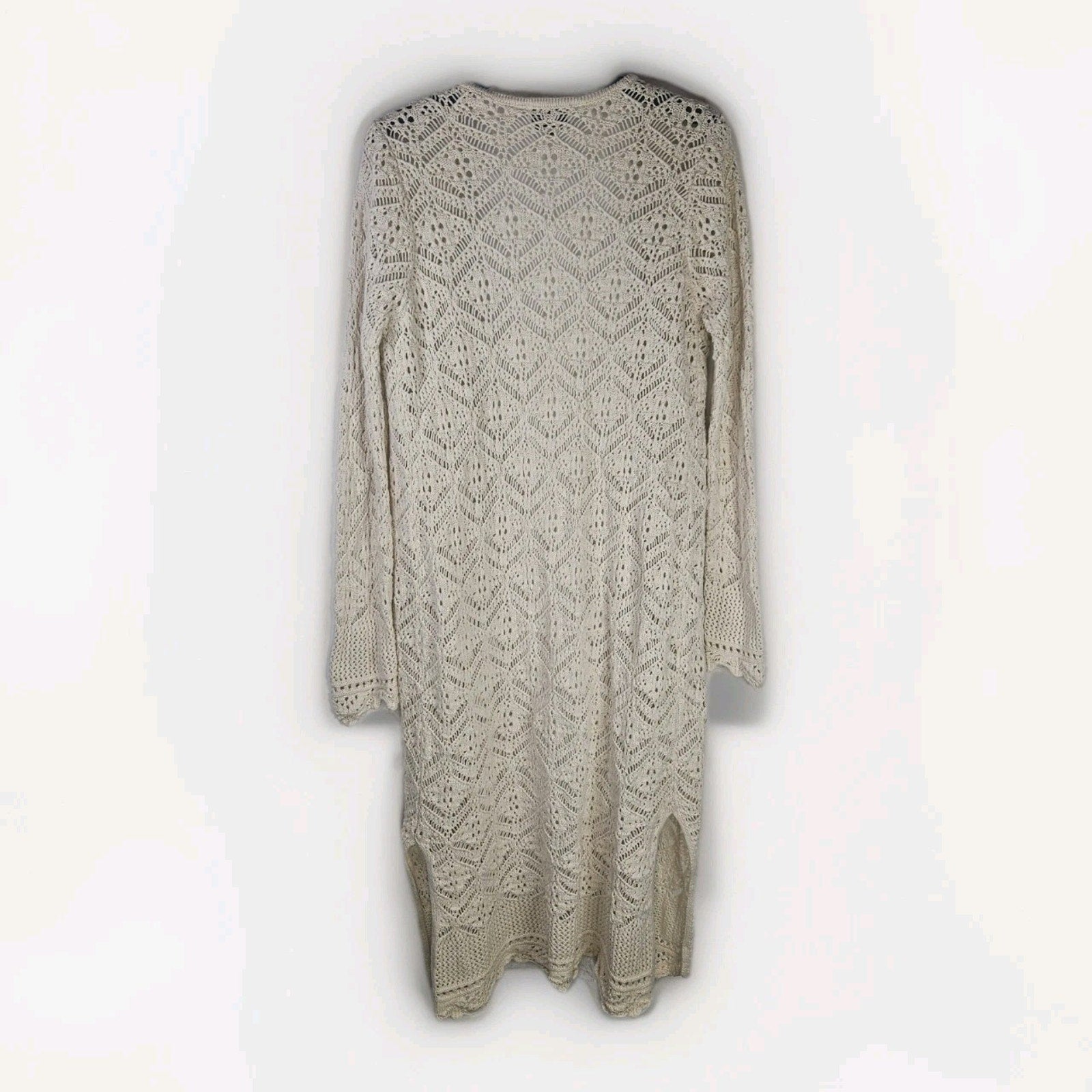 Freshman 1996 White Chunky Knit Long Cardigan Open Front Sz XL