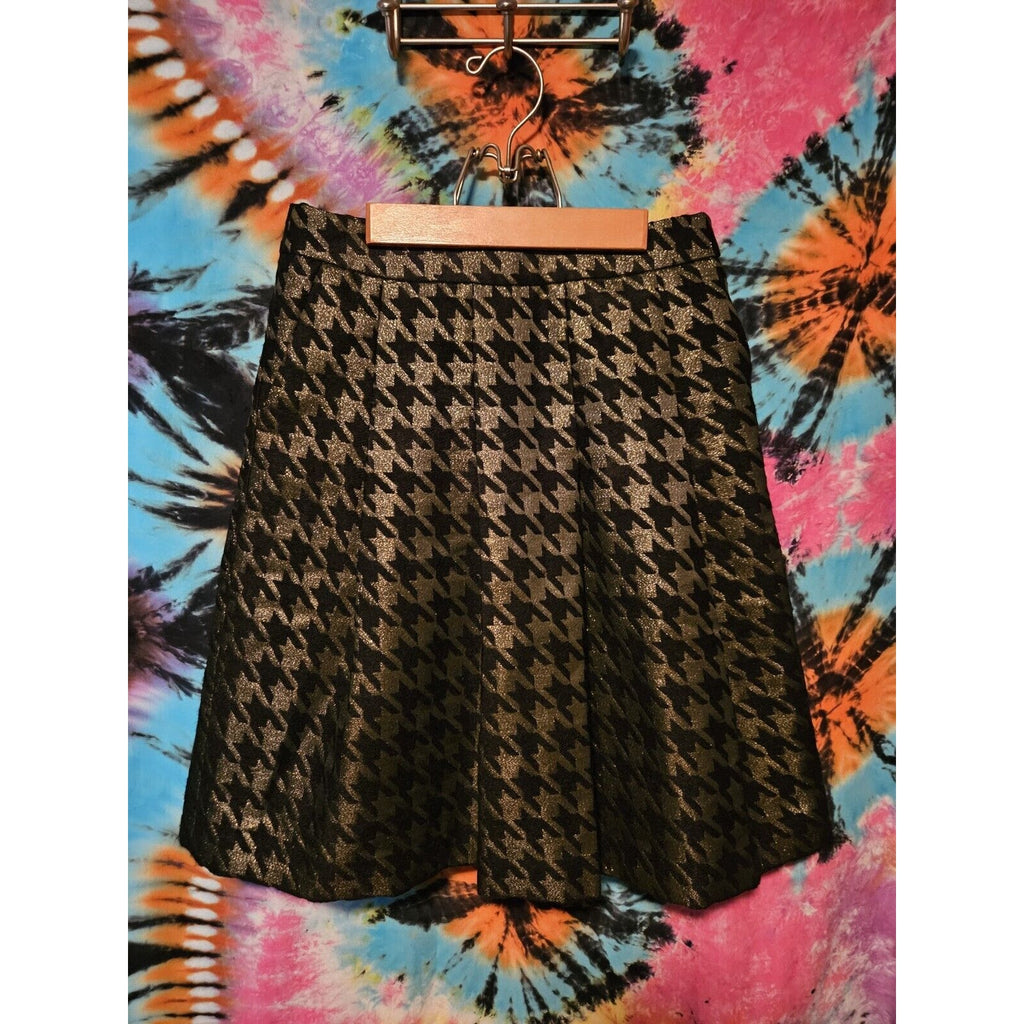 NWT Ann Taylor Factory Petite Sz 2 Black & Shimmer Gold Herringbone w Pleats