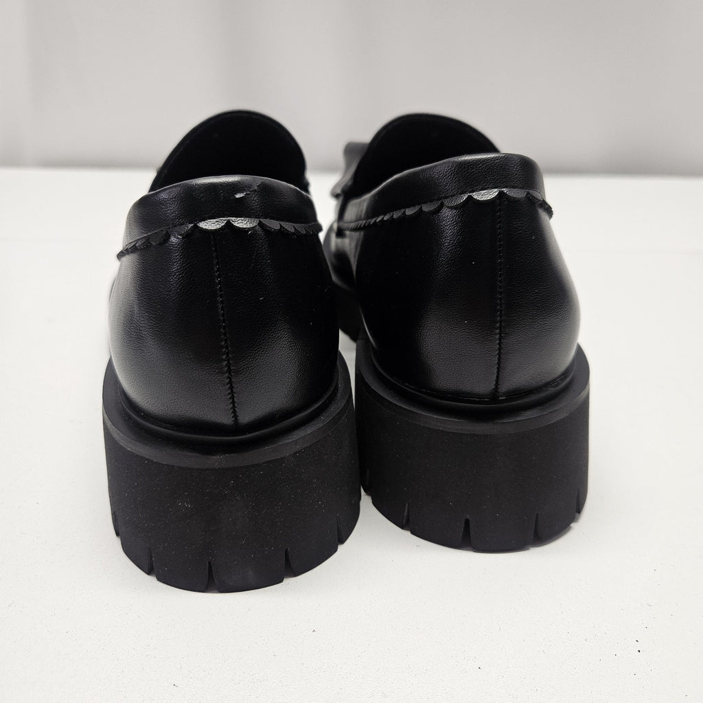 Koi Willow Ruffle Slip On Loafers Vegan Leather Black Sz 8 NWOT Box Goth Grunge
