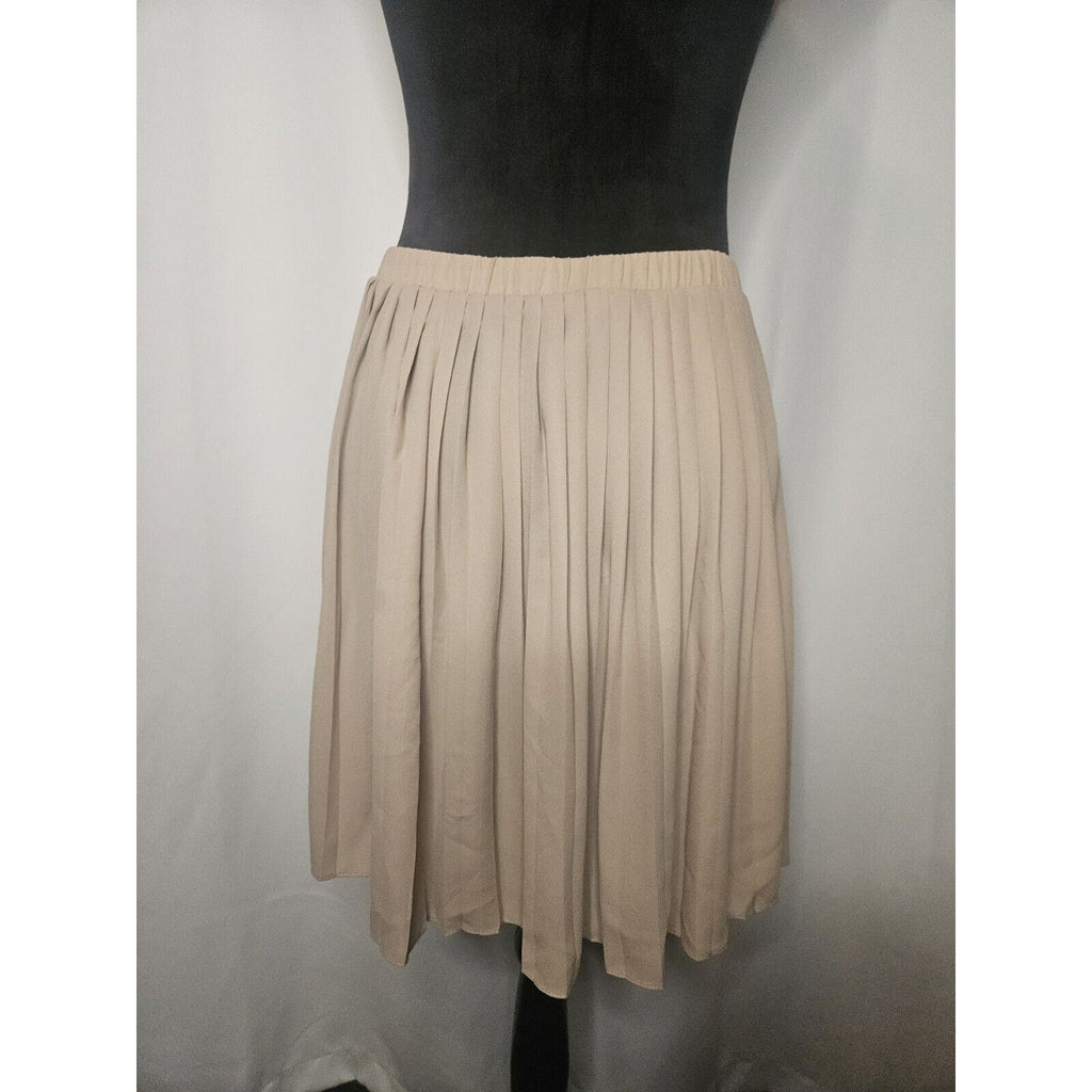 MAX STUDIO Cream Pleated Accordion 100% Polyester Small Fully Lined Midi Skirt