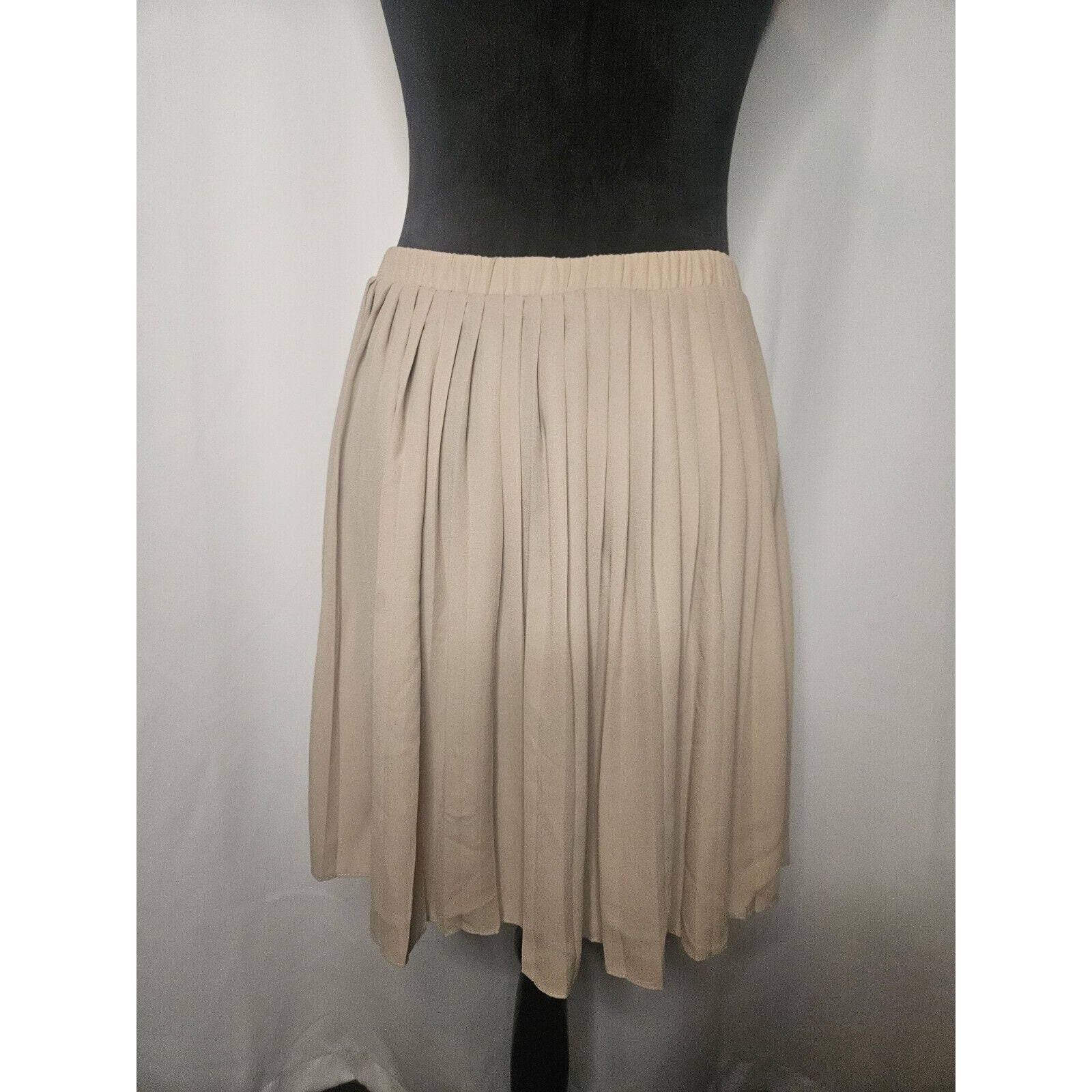MAX STUDIO Cream Pleated Accordion 100% Polyester Small Fully Lined Midi Skirt