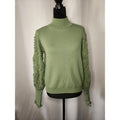 AQE Fashion Turtleneck Balloon Lace Sleeve Sweater Green Boho Fairy Small