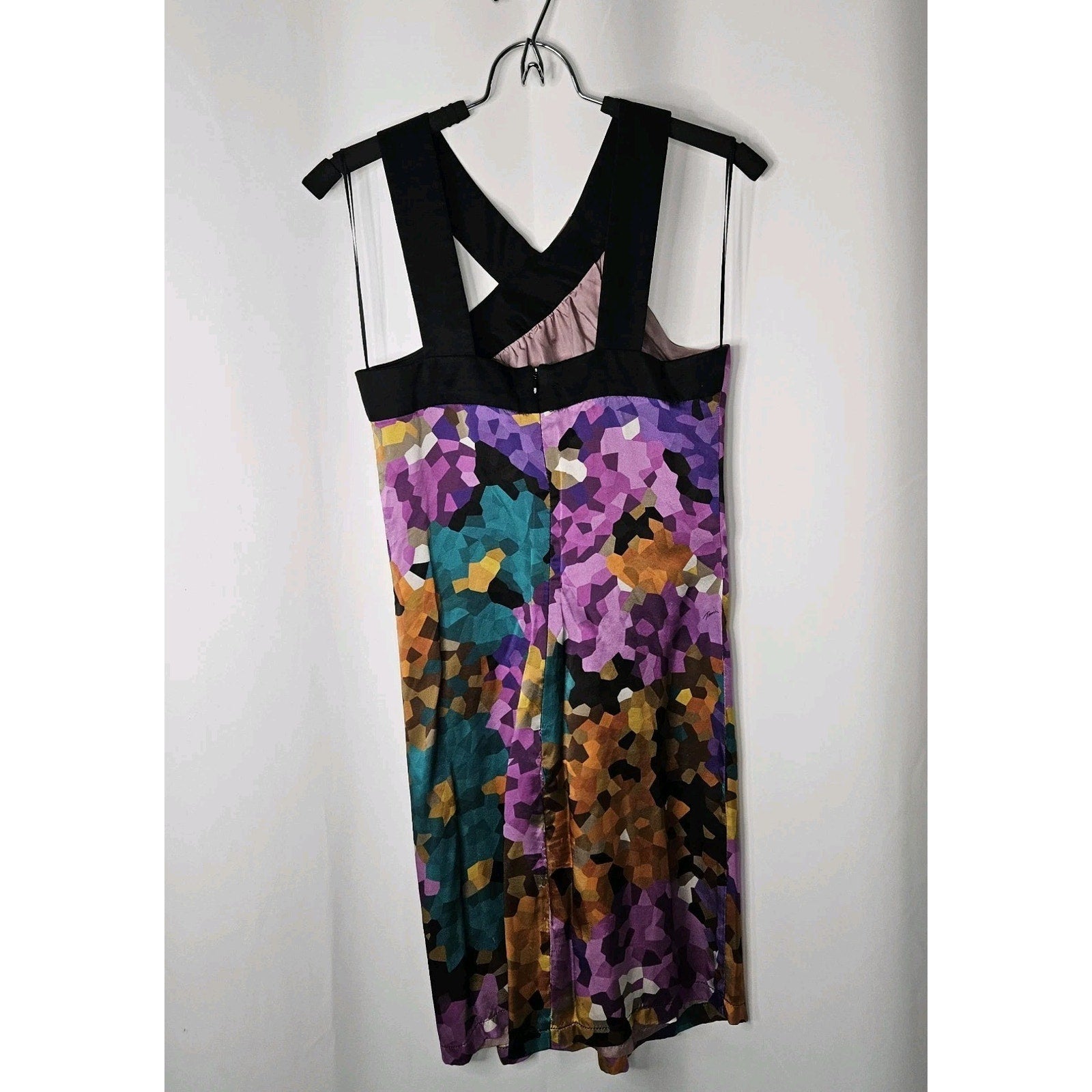 Trina Turk Dress Multicolor Pixelated 100% Silk Criss Cross Neck Size 2