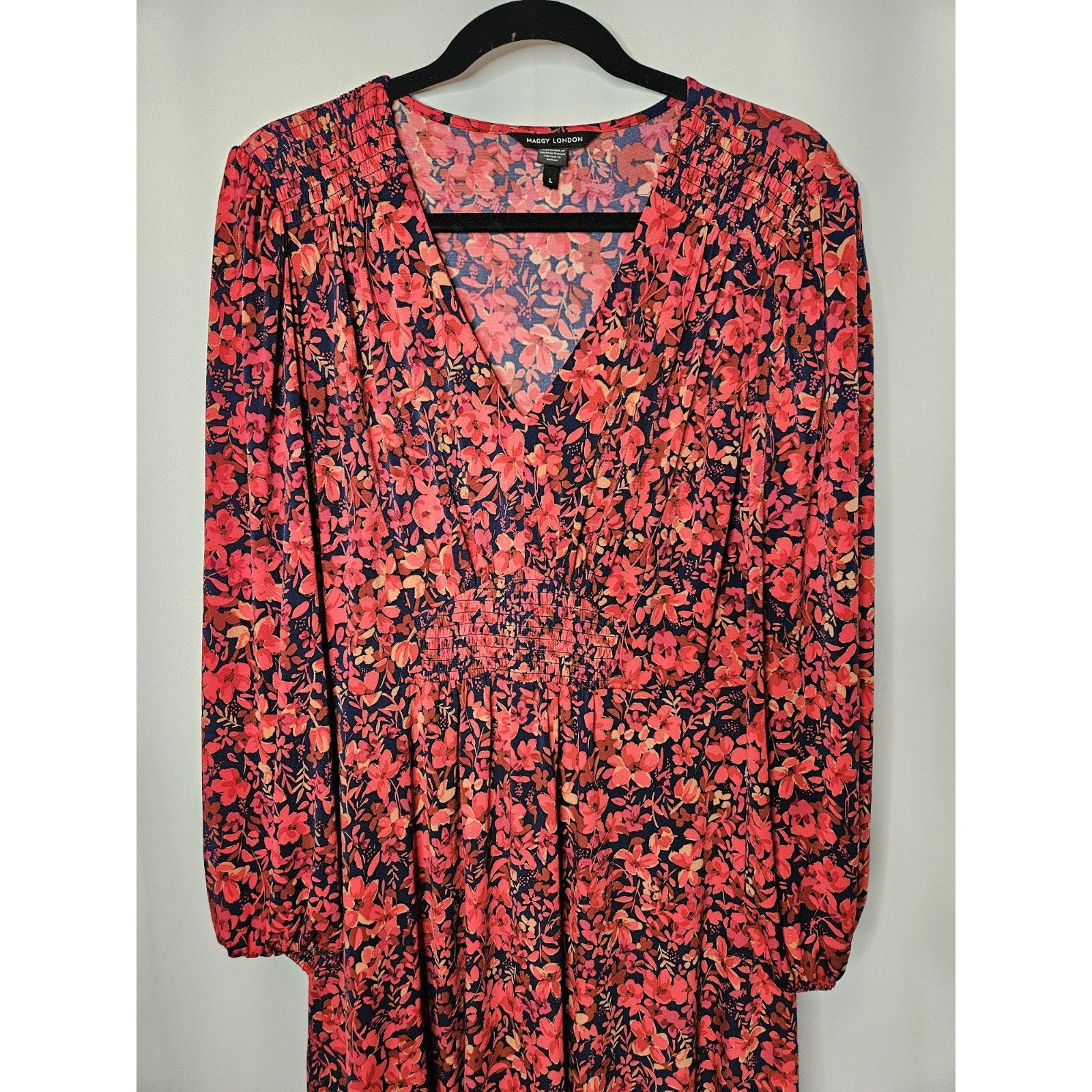 Maggy London Women Midi Dress Size L Floral Wedding Guest Party Spring Summer