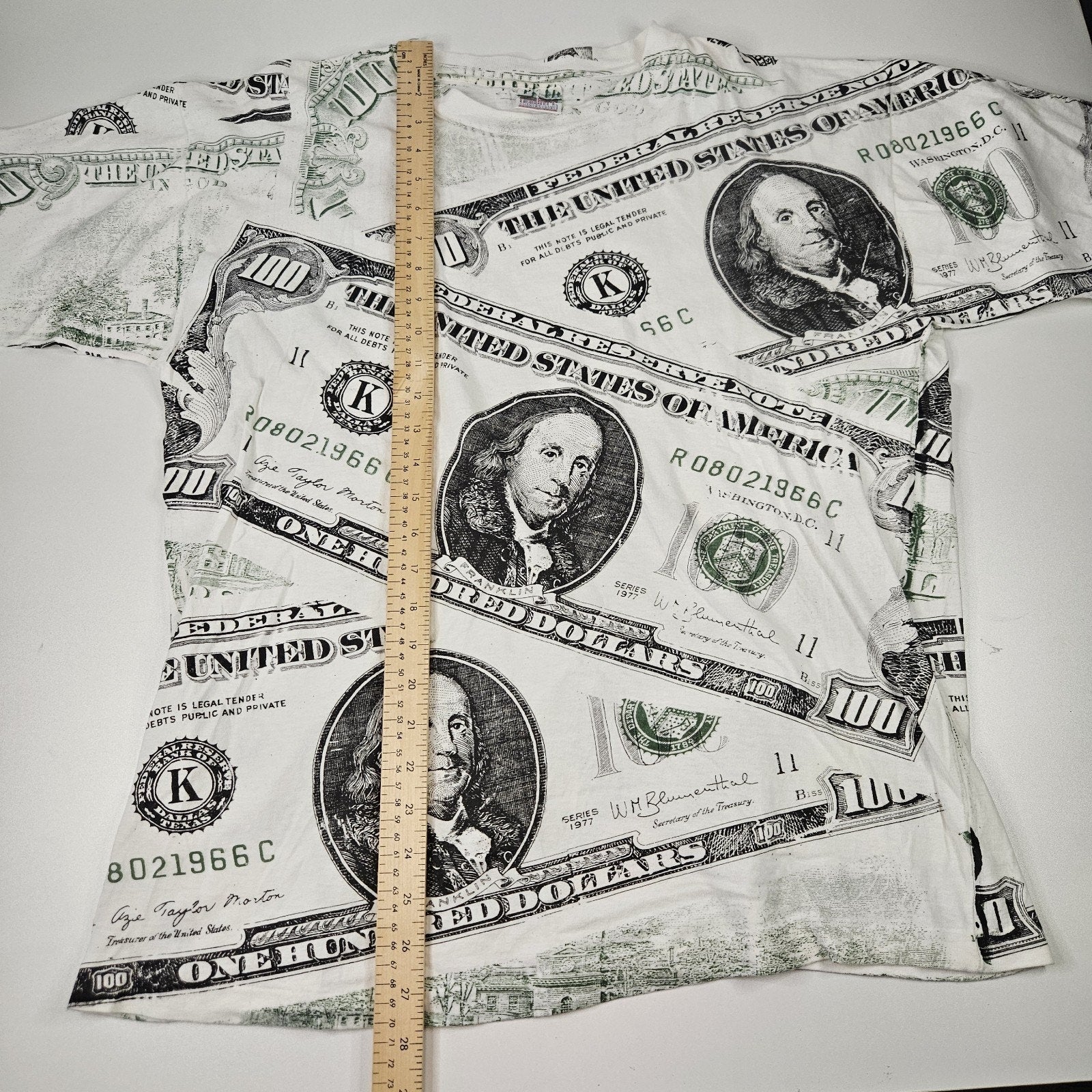 Vintage 90s 100 Dollar Bill T Shirt Overprint Graphic Print 100% Cotton Tee XL