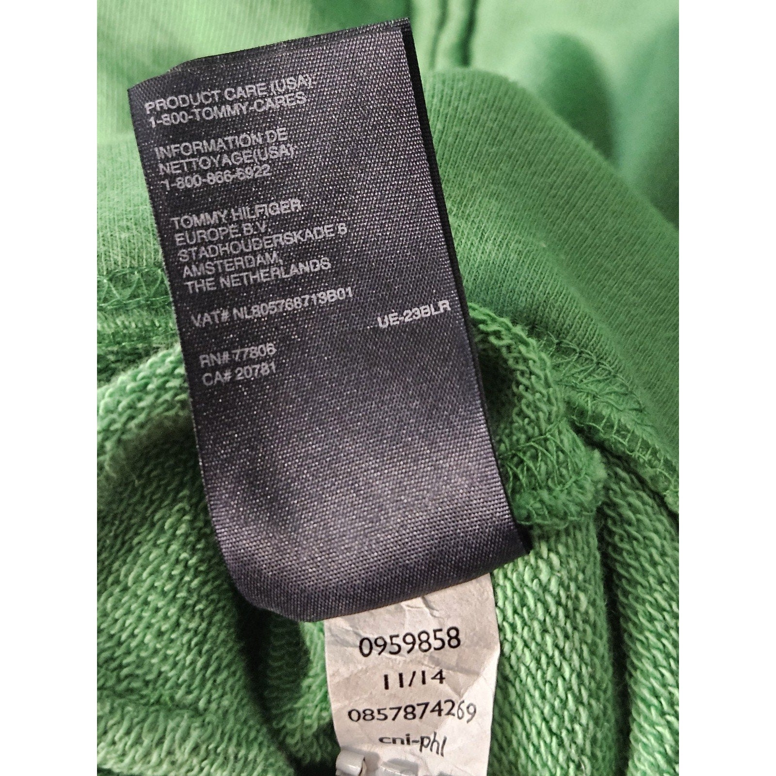 Tommy Hilfiger Men's Big Logo Full Zip Hoodie Size XL Green Navy Letters
