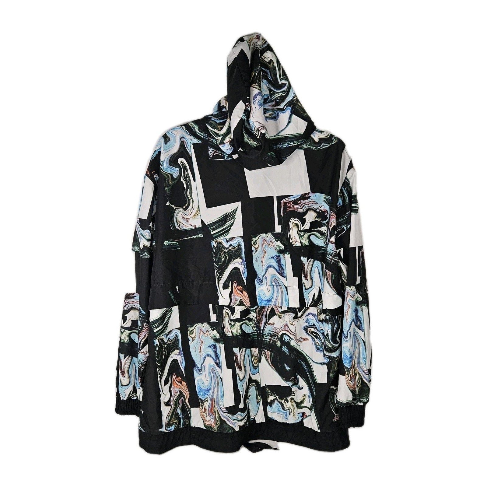 Nike Windbreaker Jacket Marbled Multicolor Mesh Trimmed Hooded Pullover EUC XL