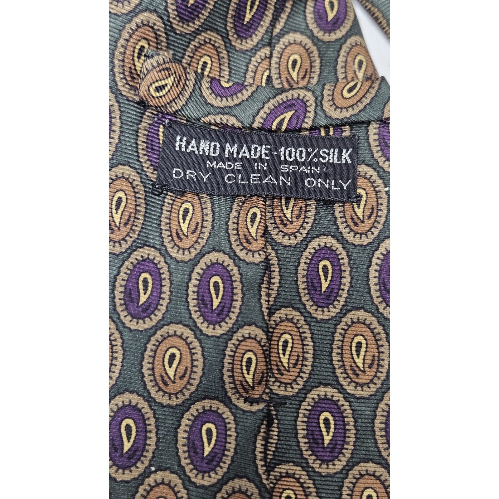 Urban American Club Handmade Tie Abstract Oval Olive Plum 100% Silk Necktie
