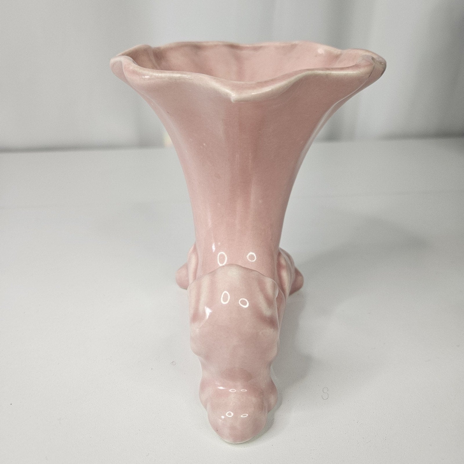 Vintage 50's Pink Pottery Cornucopia Flower Vase Mid-Century Cottage Planter