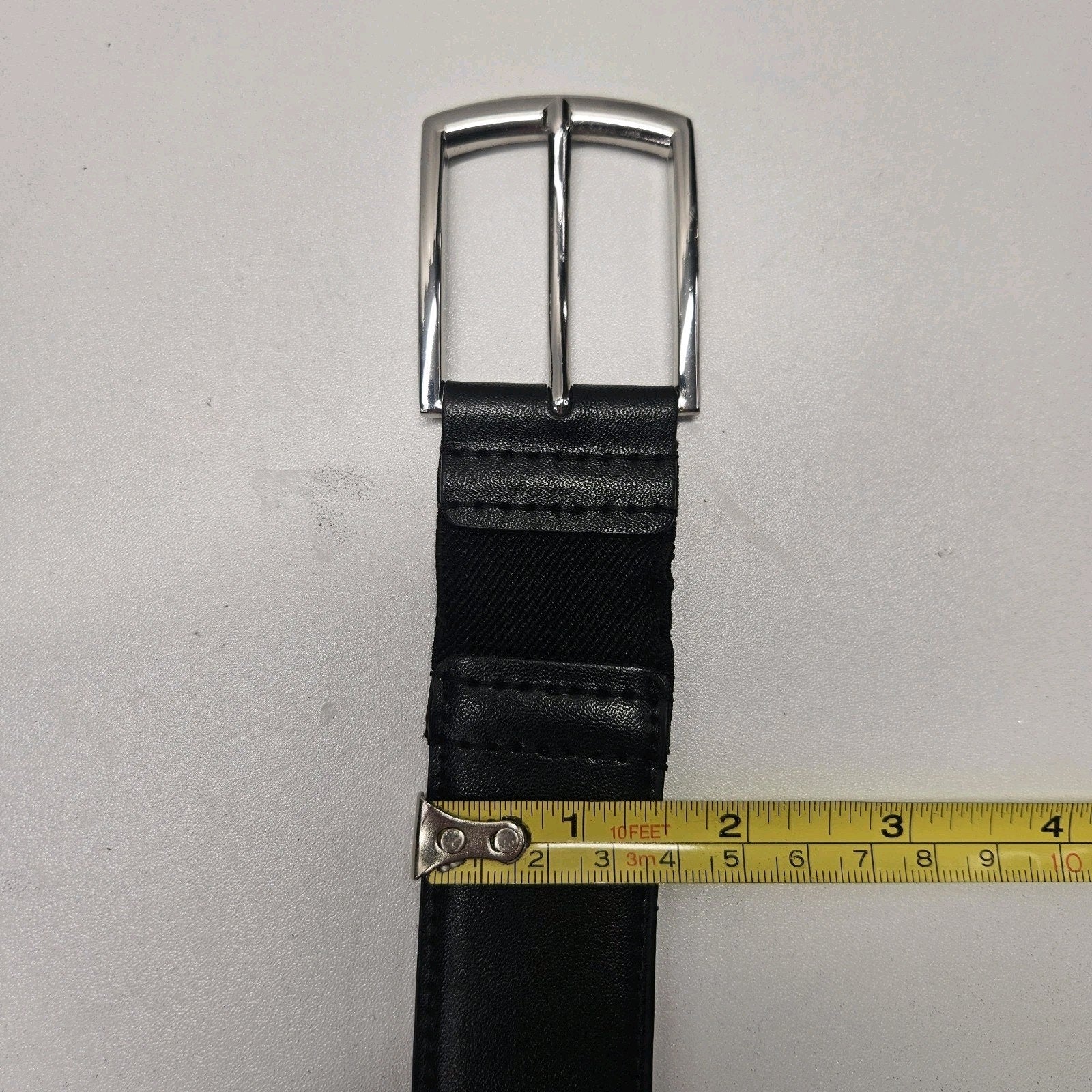 Unbranded Black Leather Belt Silver Polished Buckle 1.5" Medium 34" Unisex