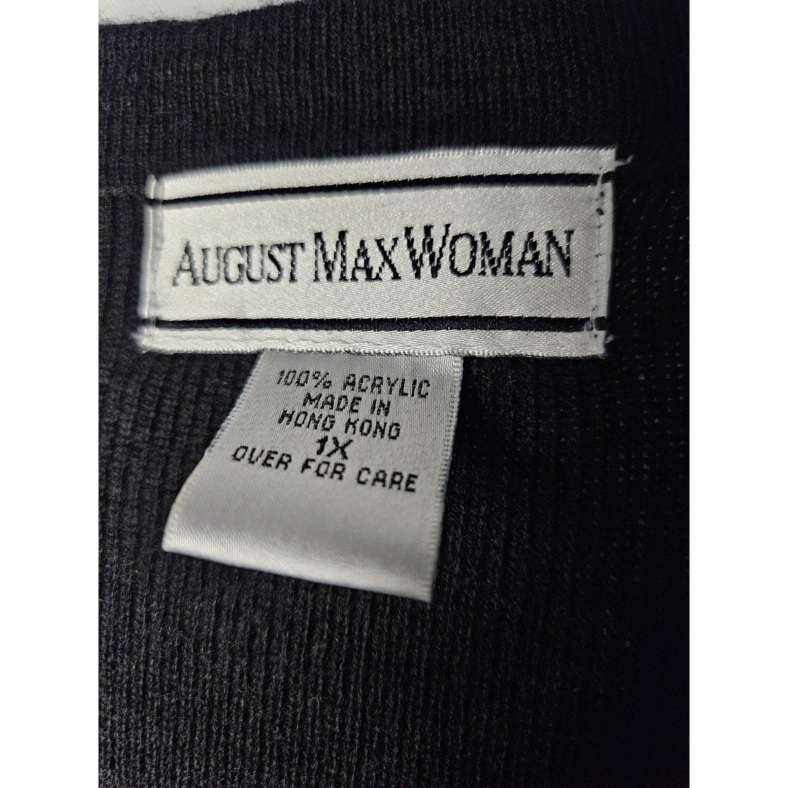 August Max Woman Plus Size 1X Black Cardigan Button Closure Bead Trim Sweater