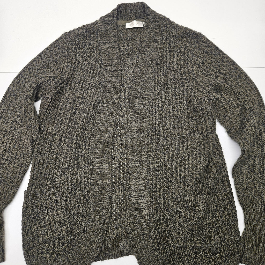 RD Style Olive Green Black Knit Sweater Open Cardigan Medium Grunge Boho Pockets