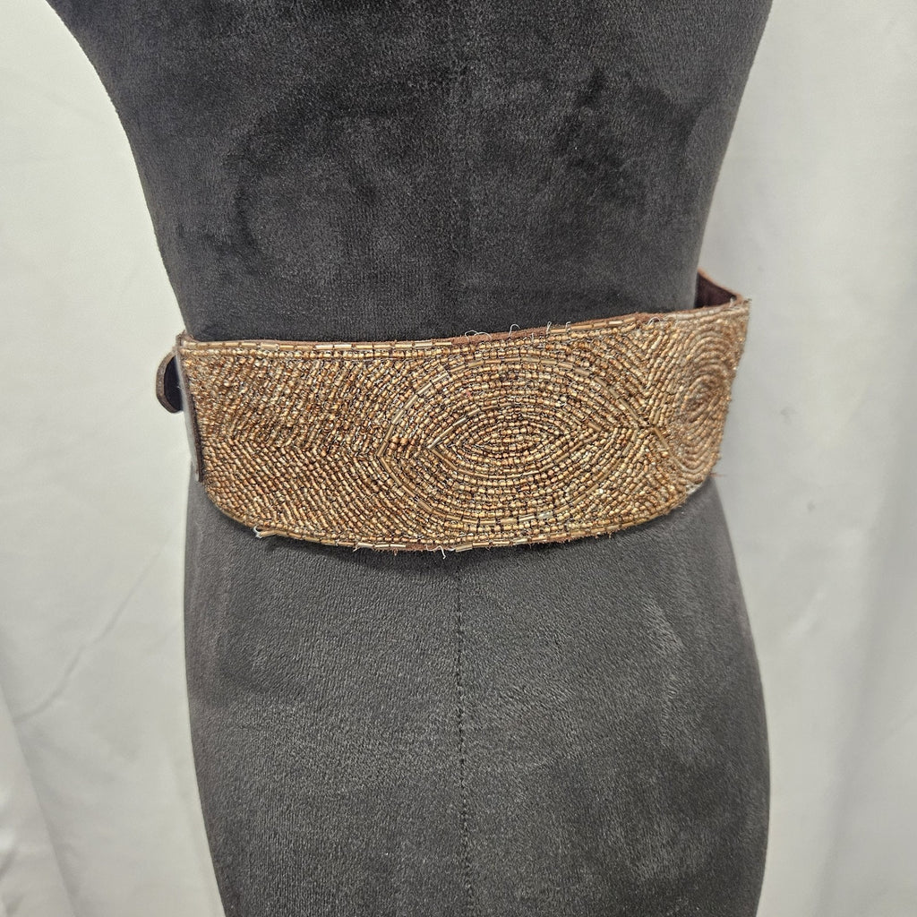 Jasper & Jeera Medium Anthropologie Corset Brown Leather Beaded Boho Belt Size S