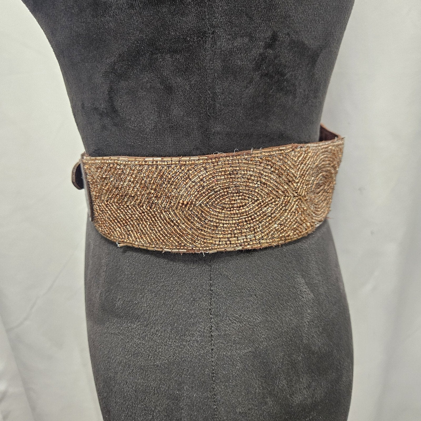 Jasper & Jeera Medium Anthropologie Corset Brown Leather Beaded Boho Belt Size S