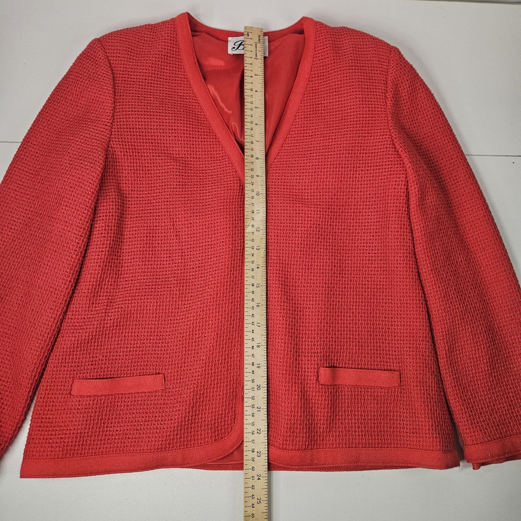 Vintage MCM 60s Butte Red Blazer Medium Waffle Knit Button Up Coat Mod