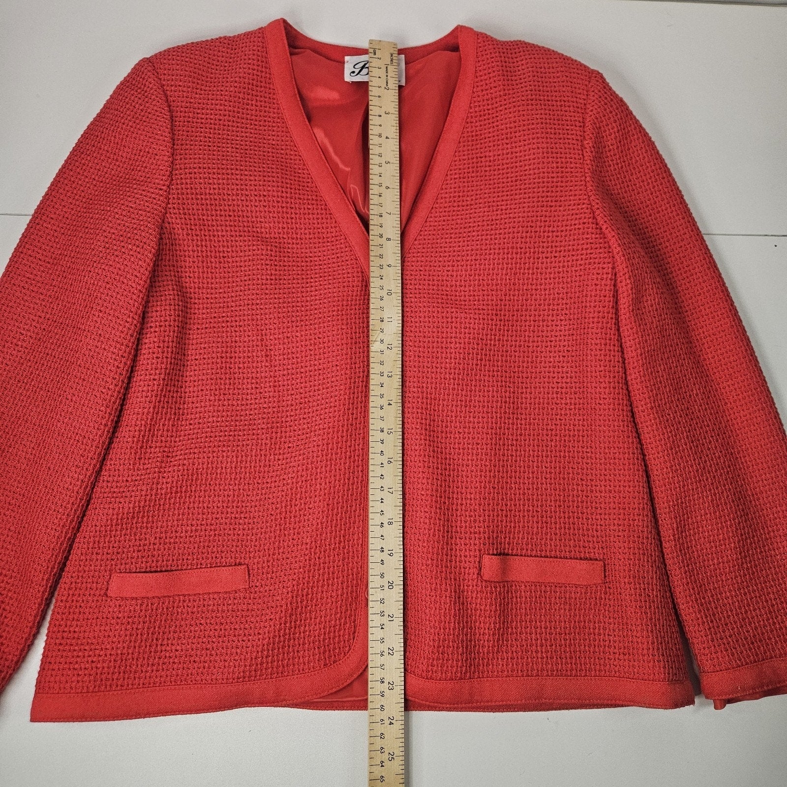 Vintage MCM 60s Butte Red Blazer Medium Waffle Knit Button Up Coat Mod