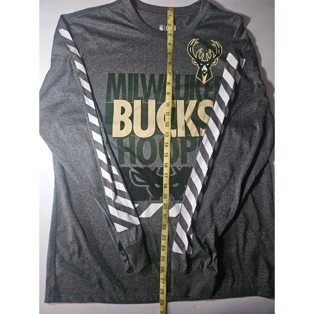 Milwaukee Bucks Ultra Game Dry Fit Long Sleeve Mens Large Grey, Green, White