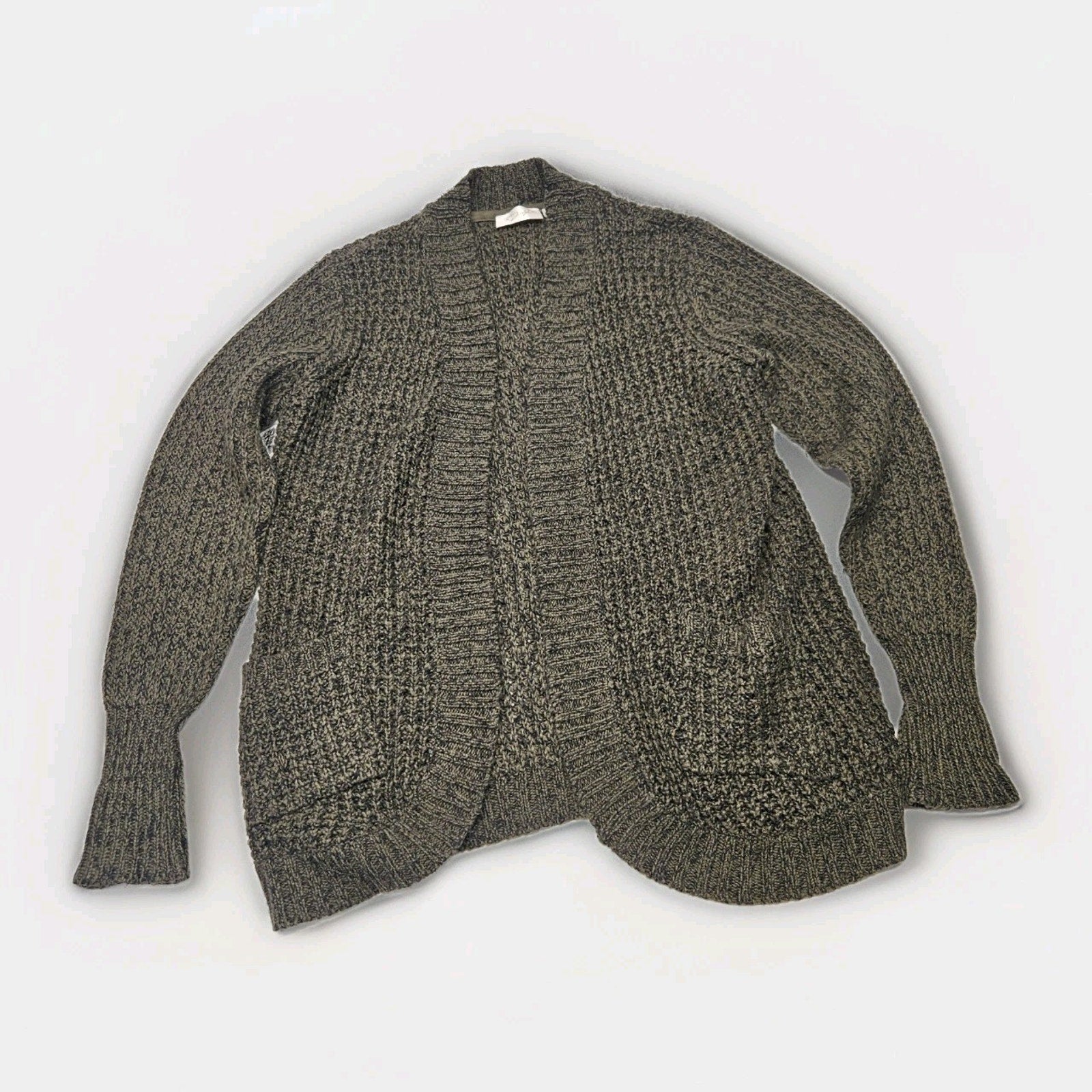 RD Style Olive Green Black Knit Sweater Open Cardigan Medium Grunge Boho Pockets