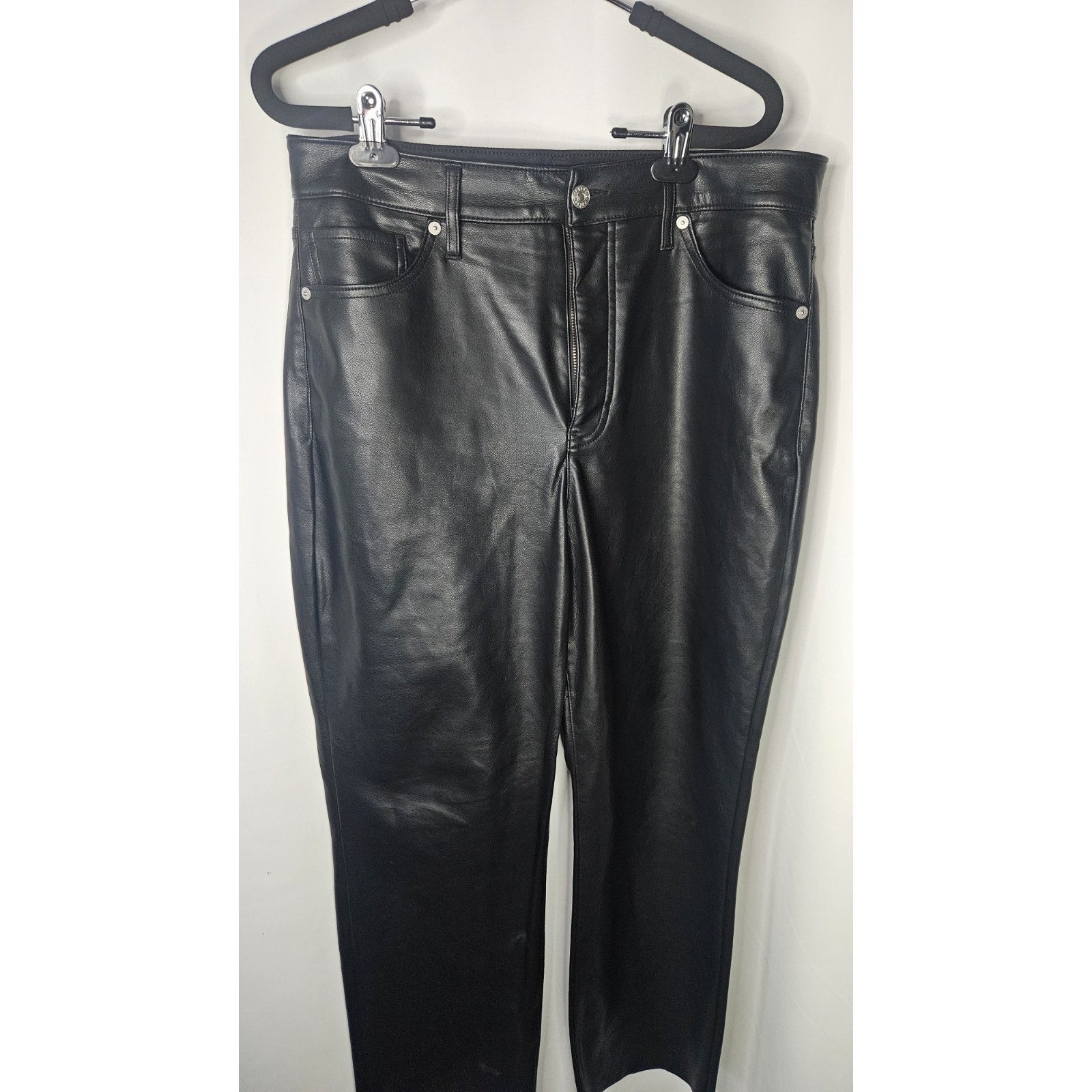 Express Black Vegan Leather Modern Straight Super High Waist Size 12S Moto Glam