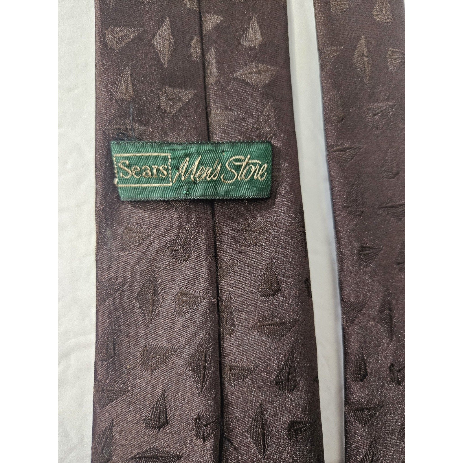 Vintage Sears Neck Tie - All Silk - Made In USA 56" x 3.75" Brown 3D Diamond