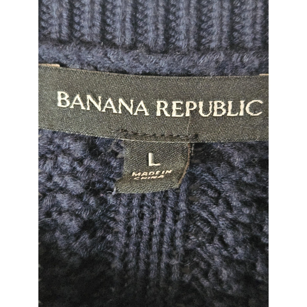 Banana Republic Navy Blue L Womens Cotton Blend Knit Crew Neck Sweater Top