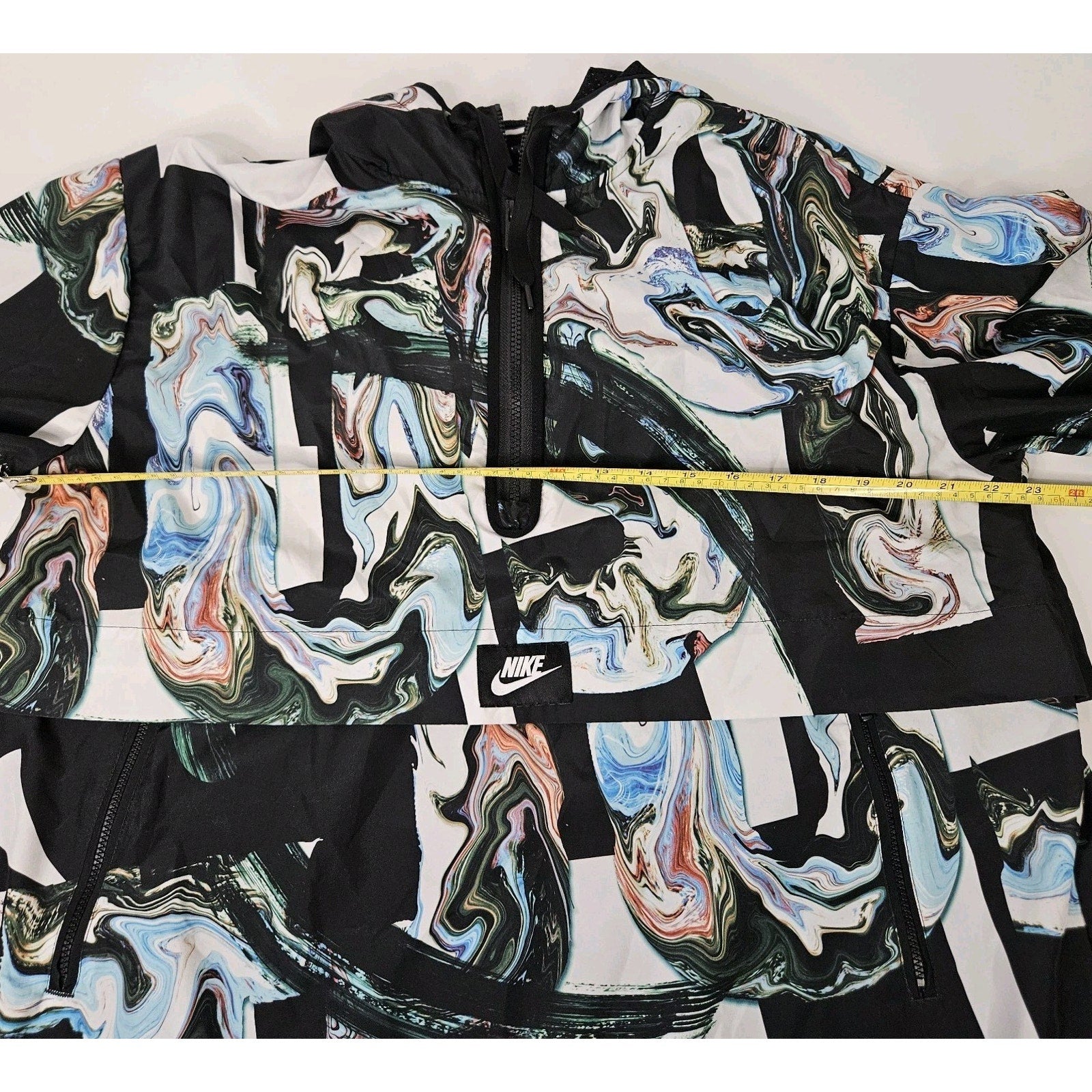 Nike Windbreaker Jacket Marbled Multicolor Mesh Trimmed Hooded Pullover EUC XL