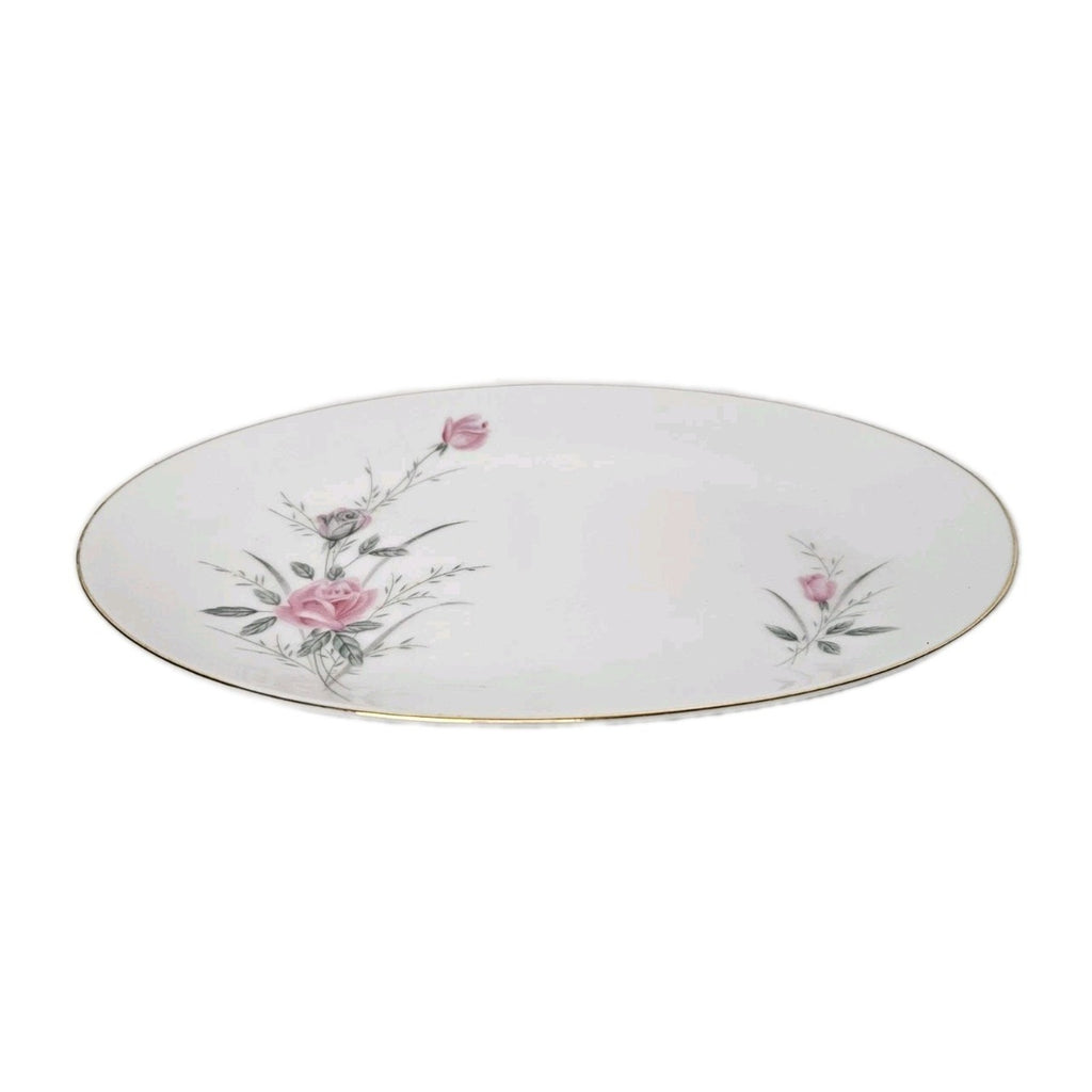 Vintage Golden Rose Fine China Tray Japan Made 10" Oval Plate Floral Gold Trim