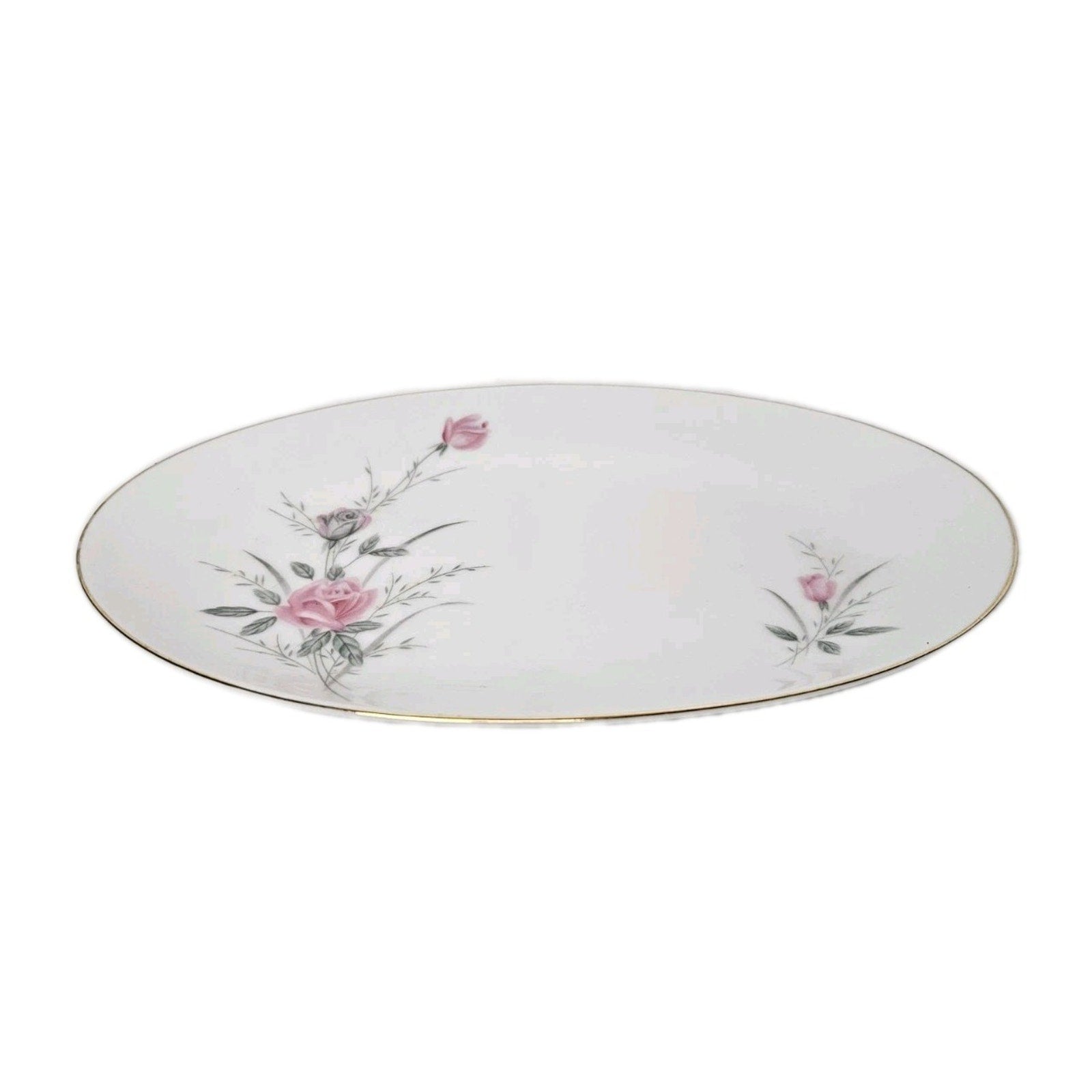 Vintage Golden Rose Fine China Tray Japan Made 10" Oval Plate Floral Gold Trim