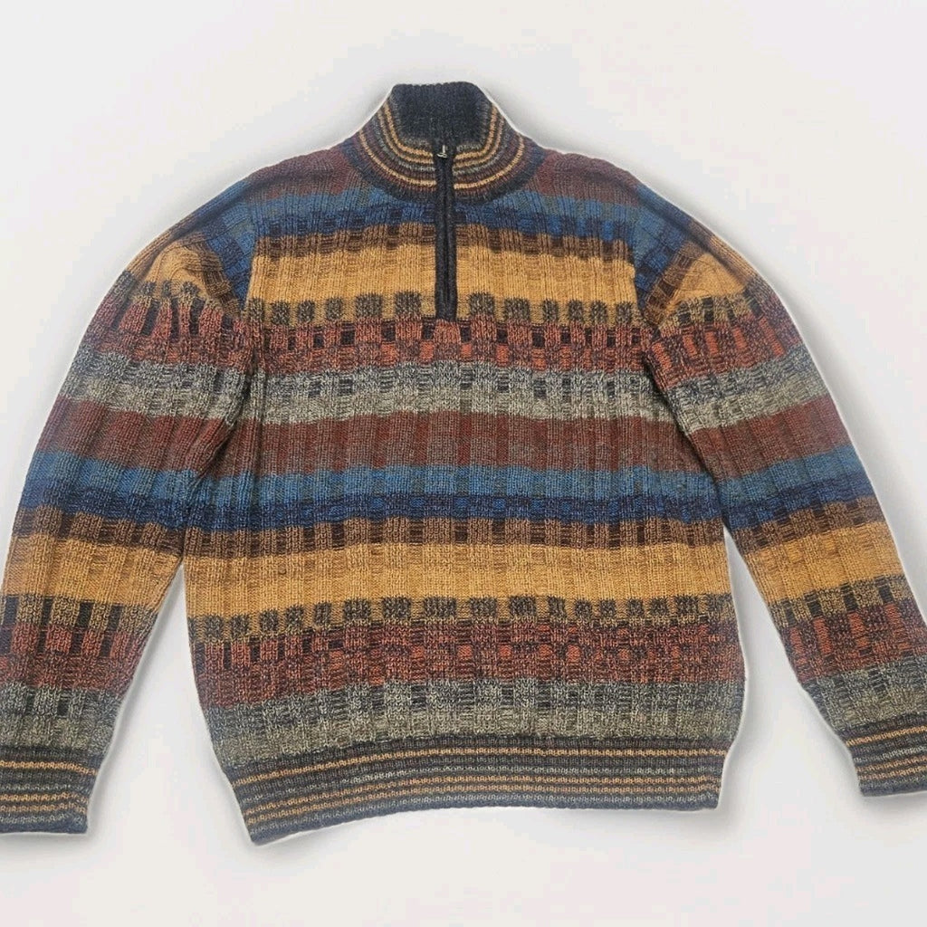 Novica 100% Alpaca Women's Quarter Zip Knit Sweater Peru Small Boho Striped