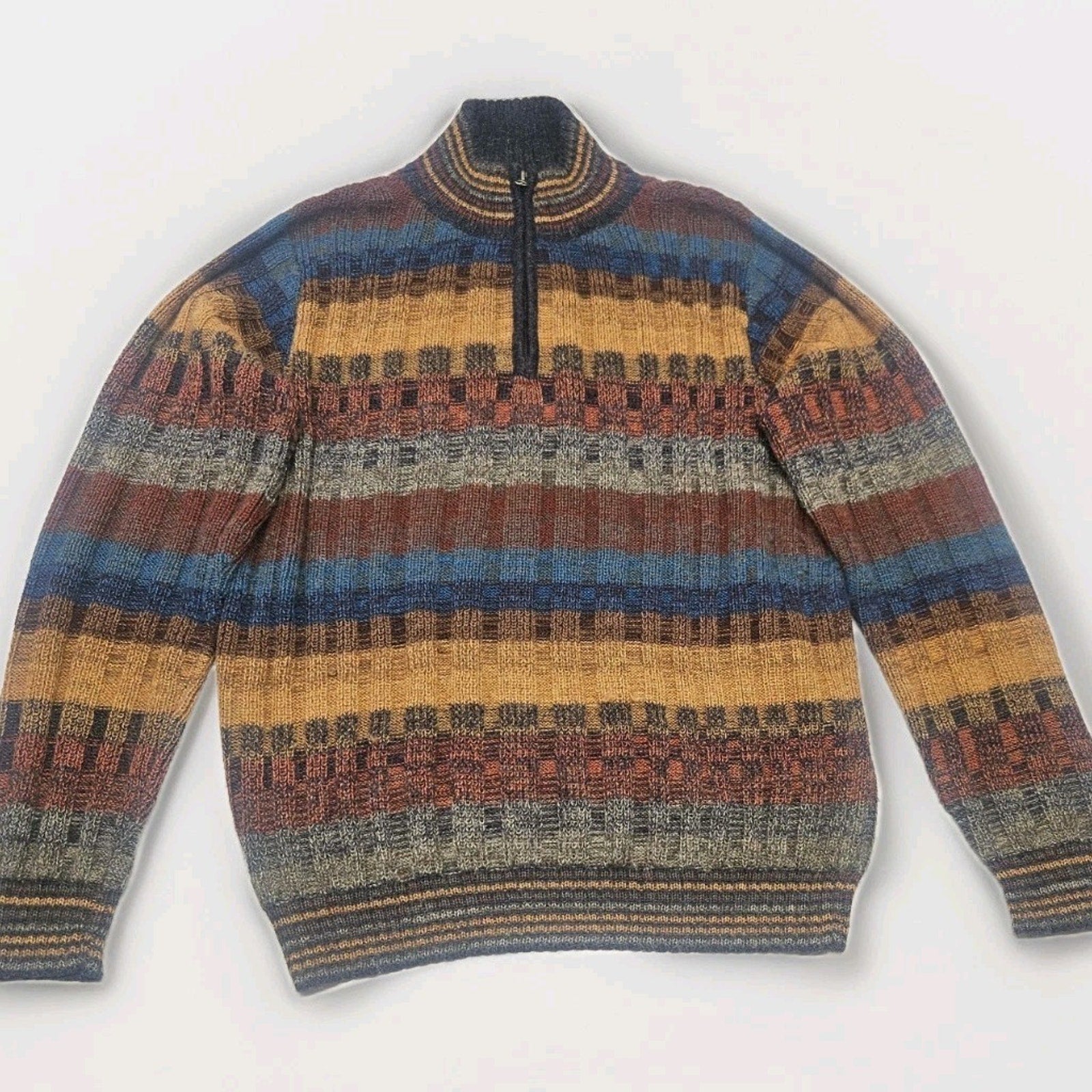 Novica 100% Alpaca Women's Quarter Zip Knit Sweater Peru Small Boho Striped