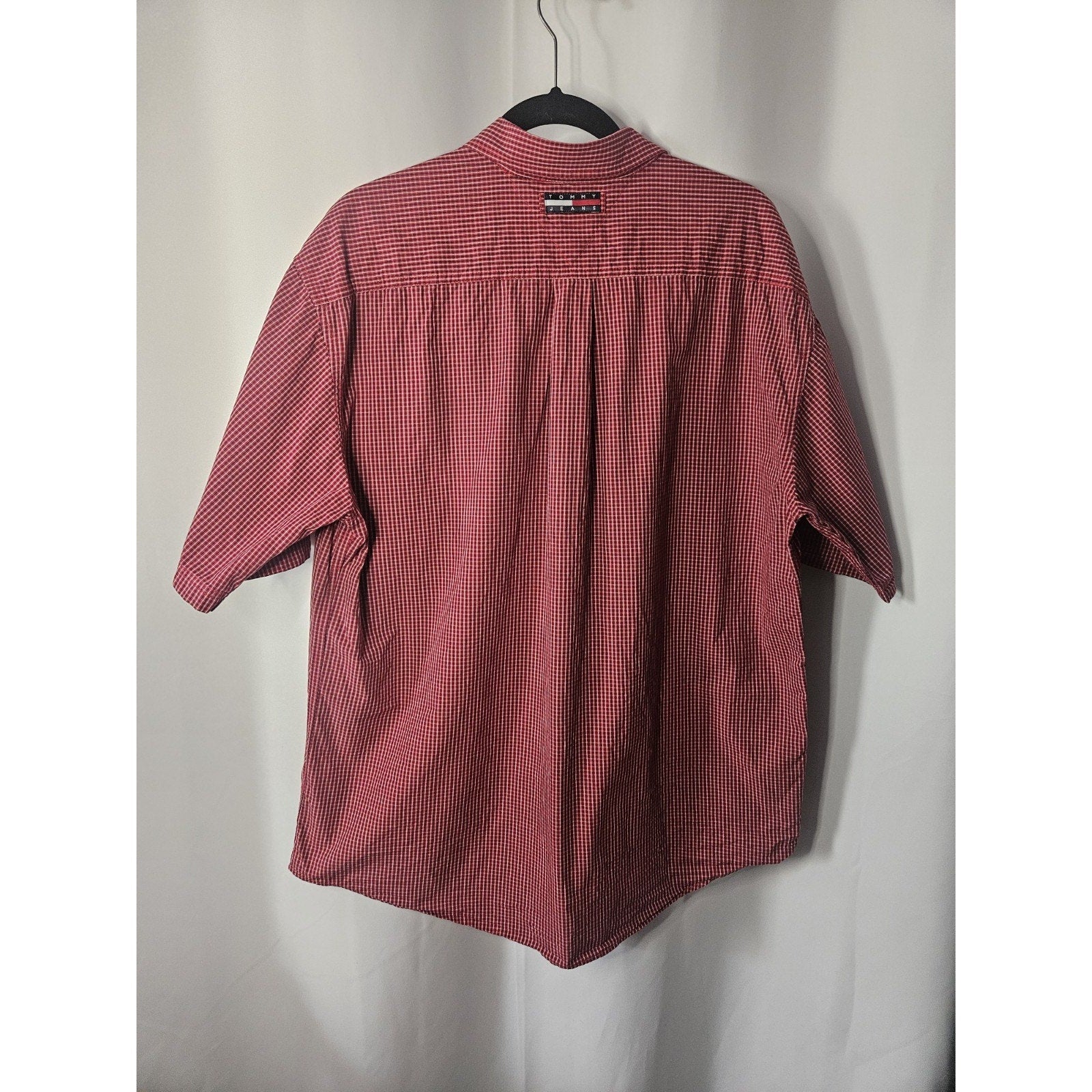 Tommy Hilfiger Jeans Men's Size XL Short Sleeve Button Front Shirt Red Check Y2K