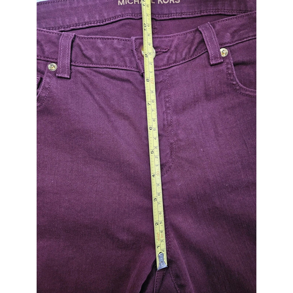 Michael Kors Skinny Jeans Women's Size 10 Burgundy Mid Rise Gold Buttons Accents