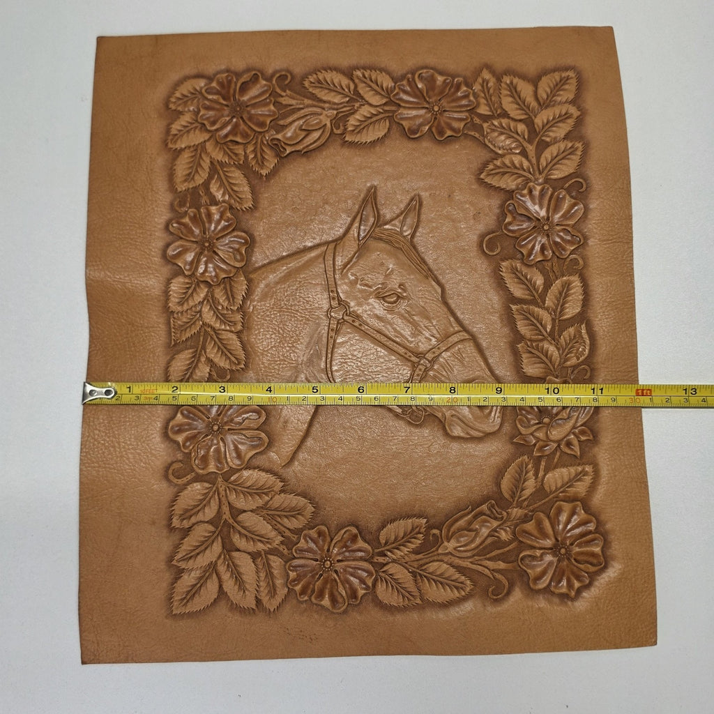 Artist Handmade Embossed Leather Frameable Artwork Horse Equestrian 12x14"