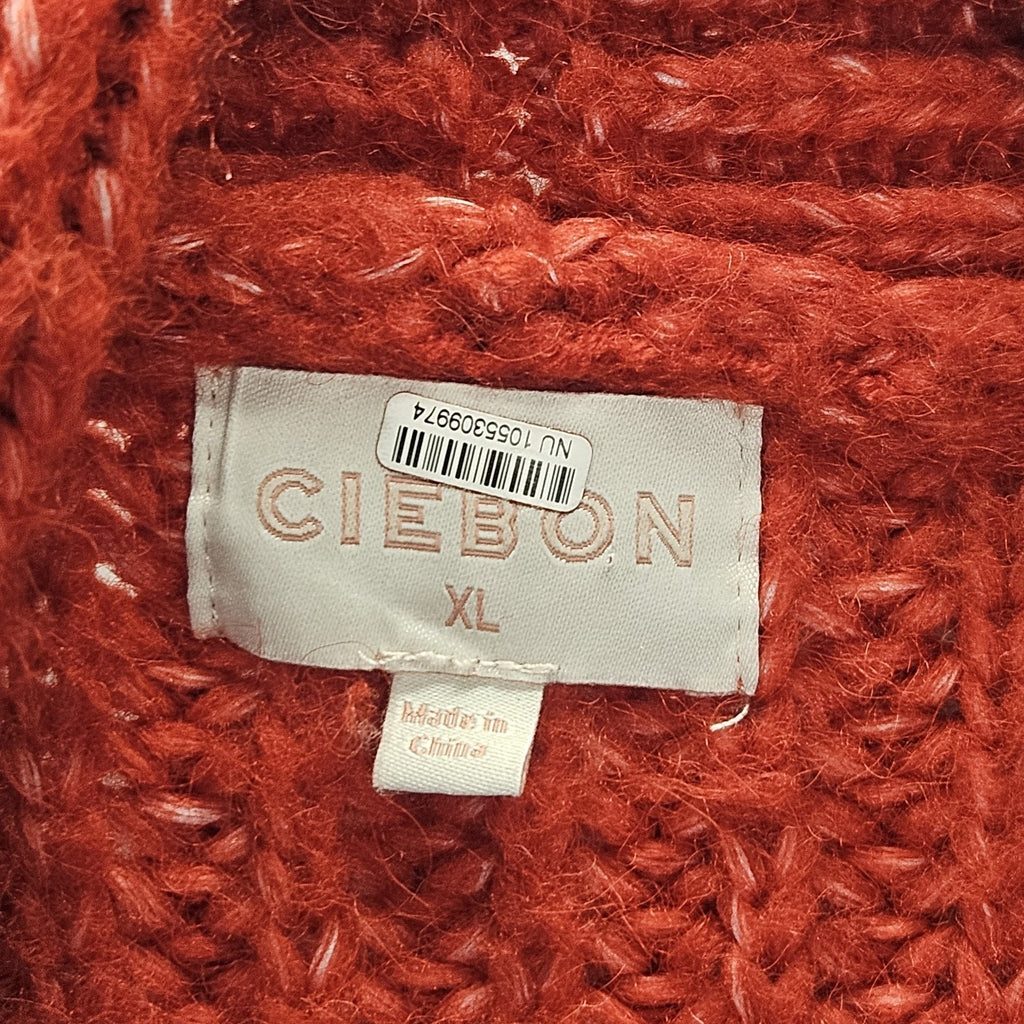Ciebon Anthropologie Long Chunky Knit Red Cardigan Sweater XL Duster Valentines
