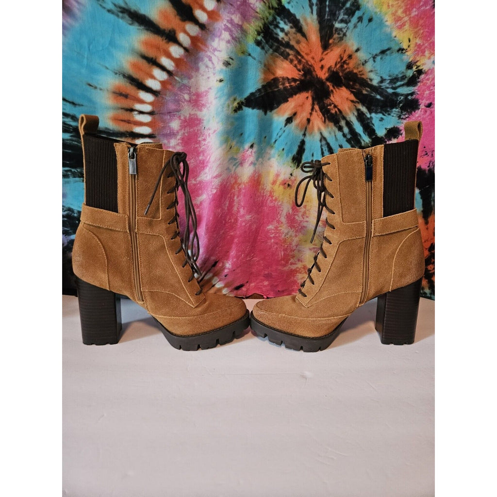 Charles David Gimmick Combat Boot Women's Size 9 Camel w Black Sole & Heels