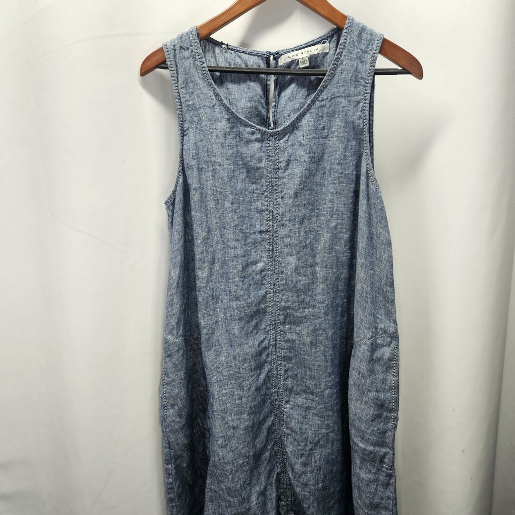 Max Studio Dress Denim Blue 100% Linen Size Large Tank Dress Vintage Y2K Summer