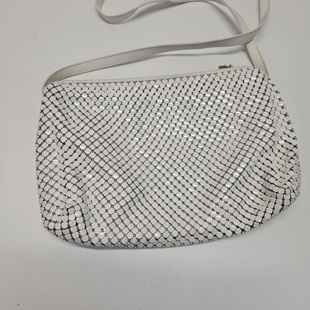 Retro Whiting and Davis Mini Handbag Purse White Metal Mesh Evening Shoulder