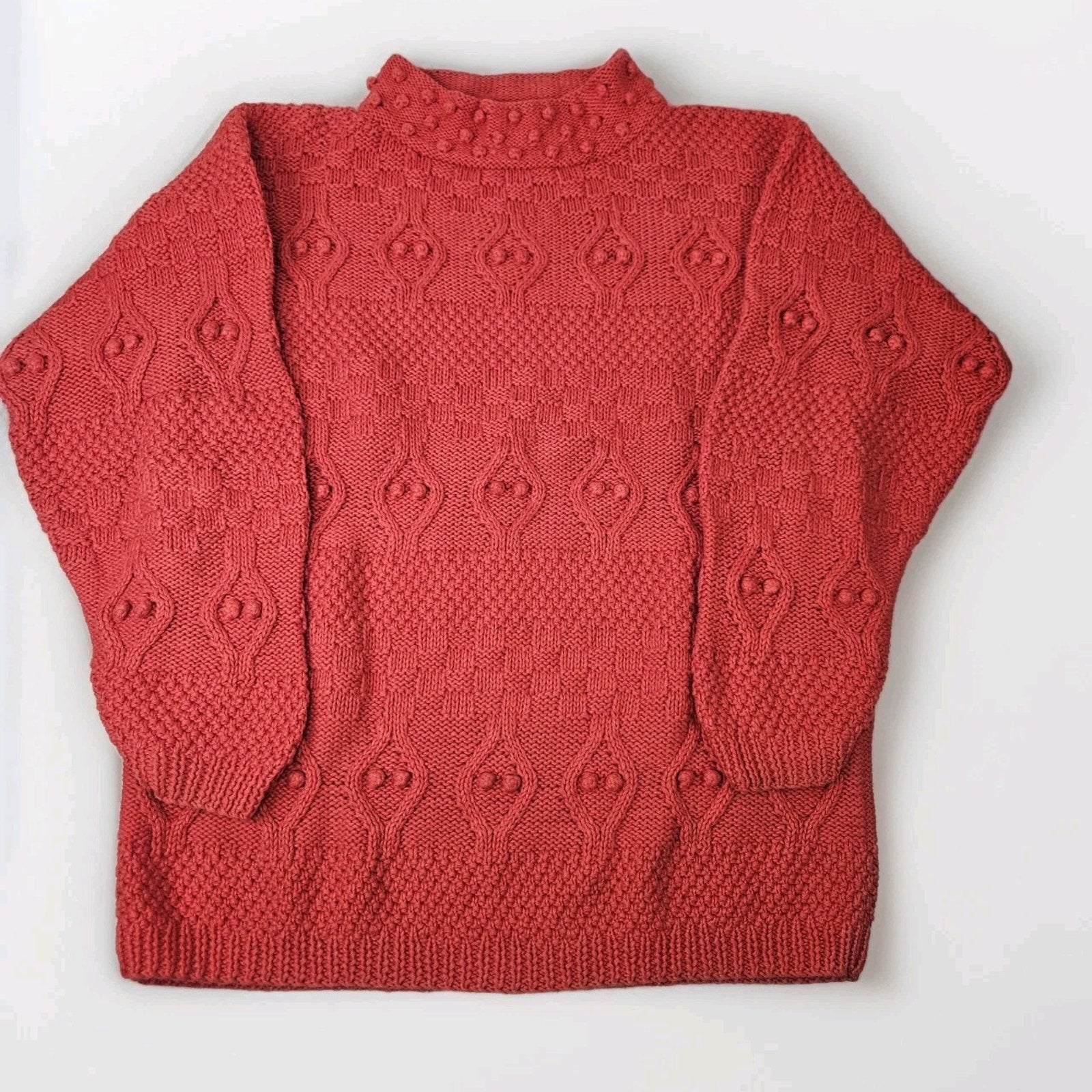 Vtg 80s Chunky Knit Grandma Sweater Medium Boho Cottagecore Pullover Oversized