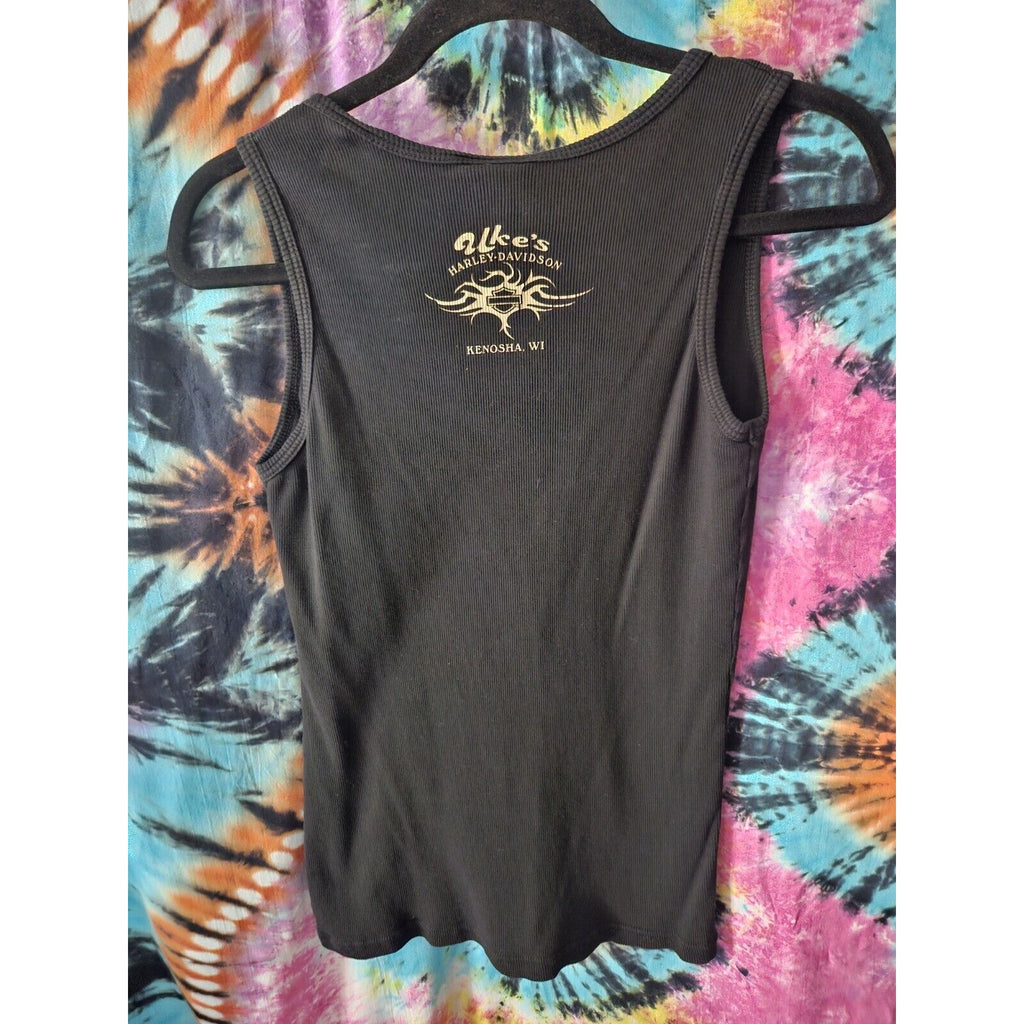 Harley Davidson Black Rhinestone Graphic Ribbed Tank Large Biker Y2K Motorcycle