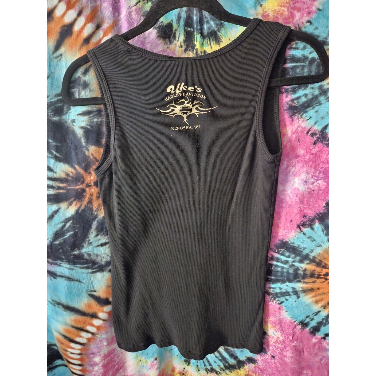Harley Davidson Black Rhinestone Graphic Ribbed Tank Large Biker Y2K Motorcycle
