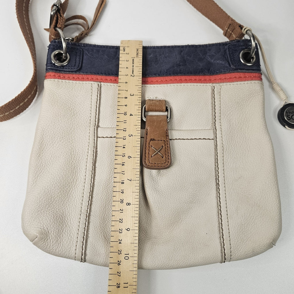 The Sak Pebbled Leather Crossbody Shoulder Handbag Webbed Strap Beige Kendra