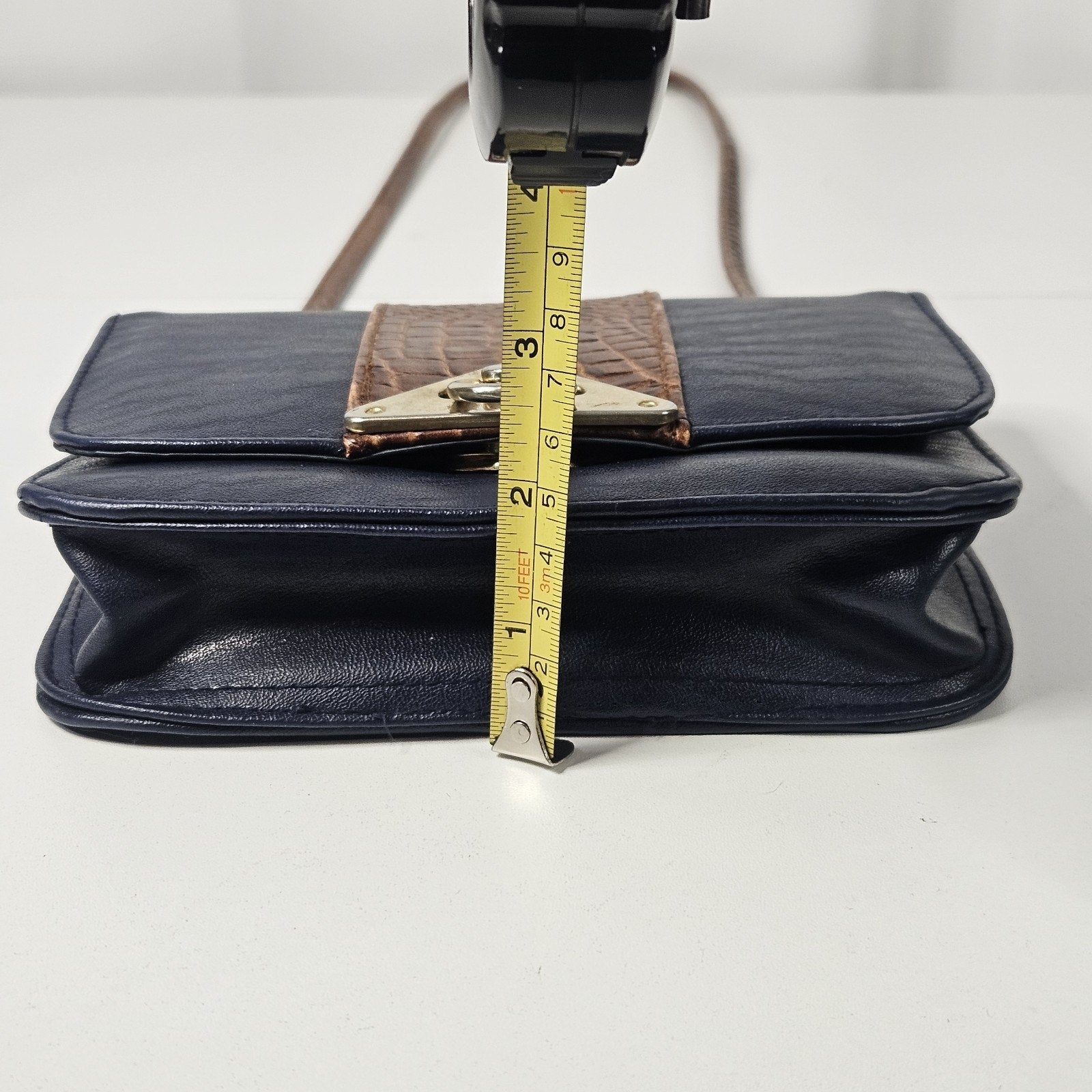 L'egent Navy Brown Faux Leather Purse Buckle Mini Shoulder Bag 90s Vintage