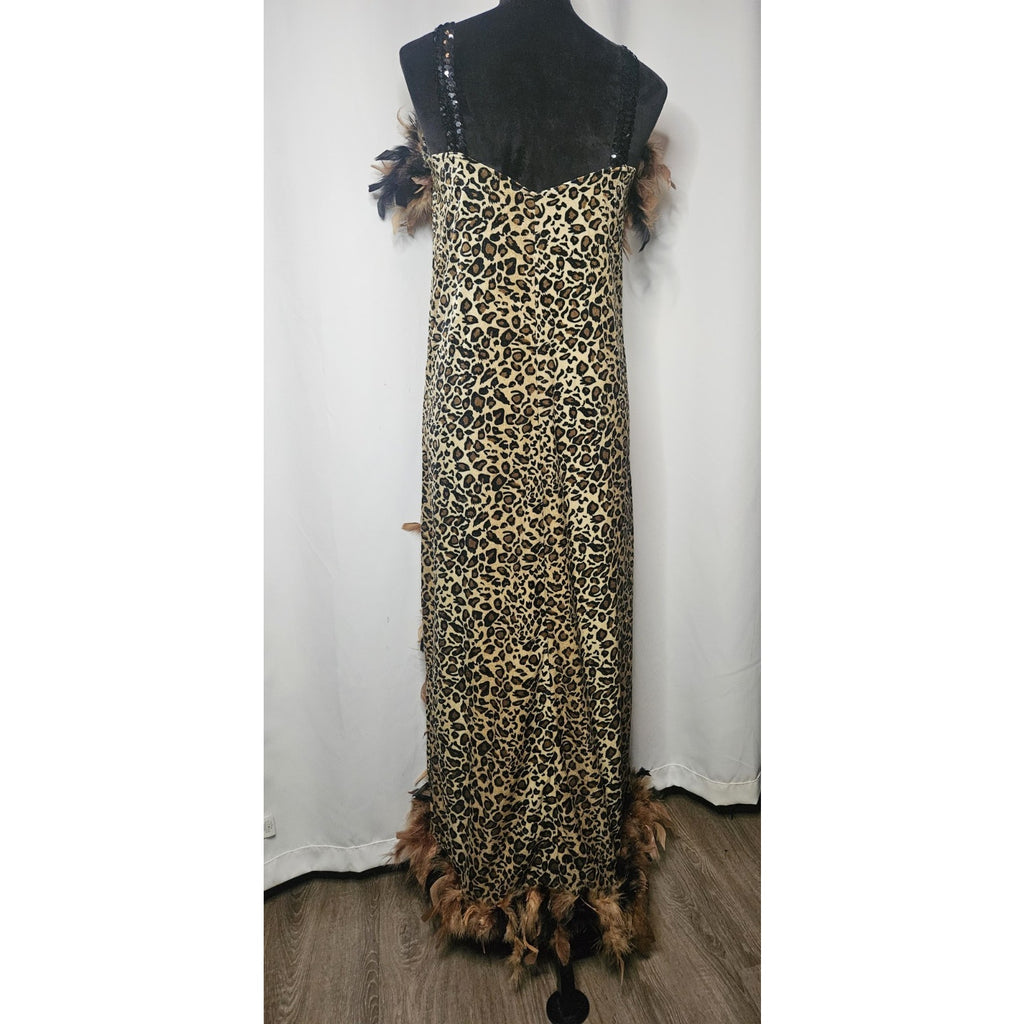 Vintage Leopard Costume Dress Maxi Sleeveless Dress Halloween Glam Size 8/10