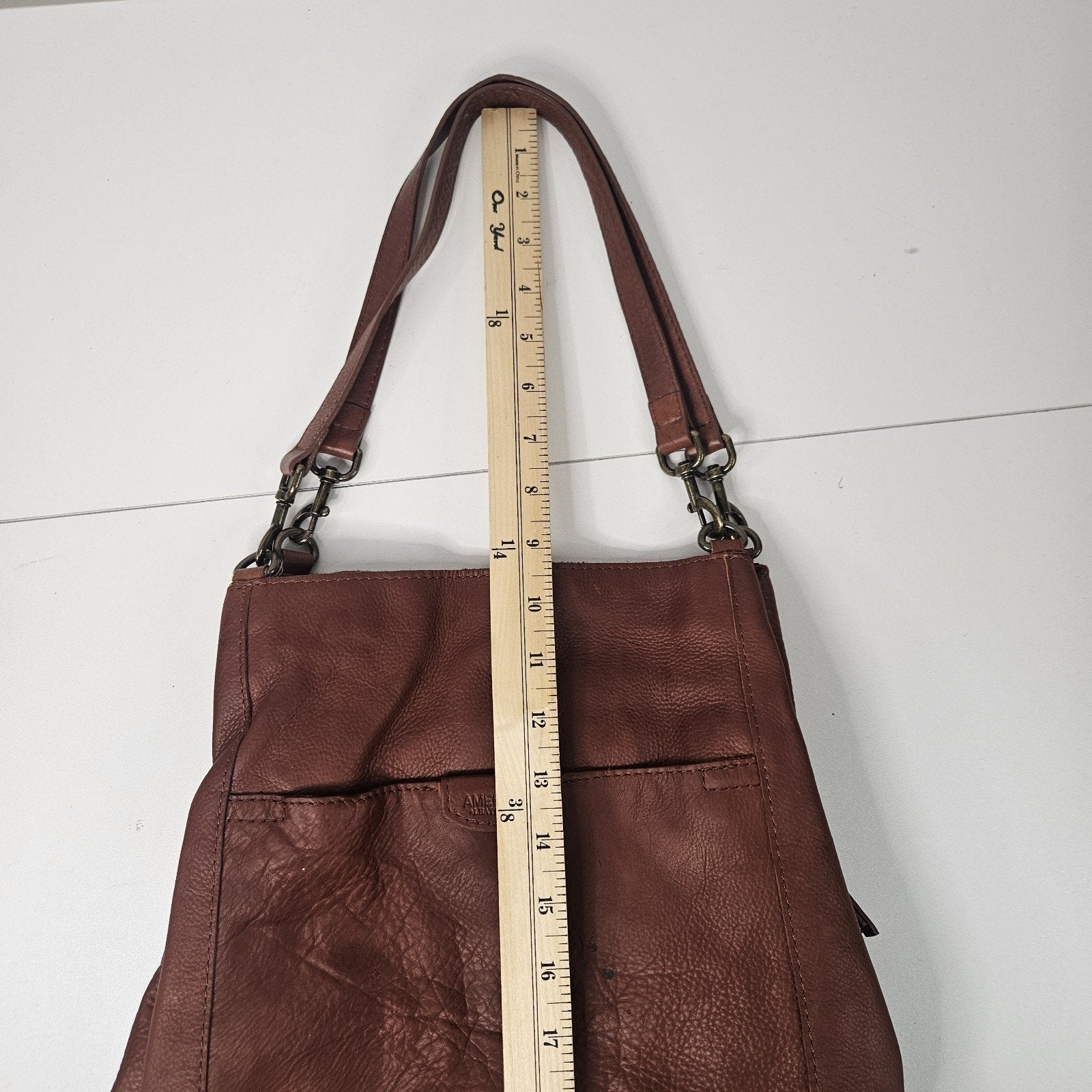American Leather Co Women's Lenox Triple Entry Satchel Brandy Brown Shoulder Bag