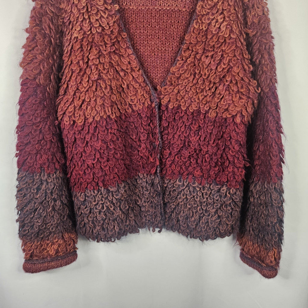 Rosanna Looped Mohair Crop Cardigan Sweater Vtg 80s Bohemian Colorful Medium